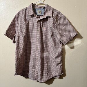 Dockers Shirt Men's XL PinkBlue checkered short sleeves button down